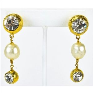 Pair Chanel Rhinestone & Pearl Drop Earrings